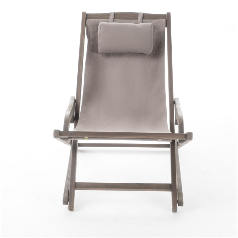 Mikki Portable Sling Chair Set of 2 with Pillows- Gray Polyester- Wood Base
