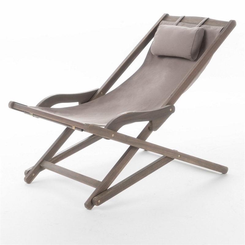 Mikki Portable Sling Chair Set of 2 with Pillows- Gray Polyester- Wood Base