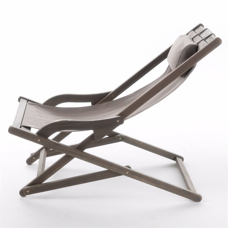 Mikki Portable Sling Chair Set of 2 with Pillows- Gray Polyester- Wood Base