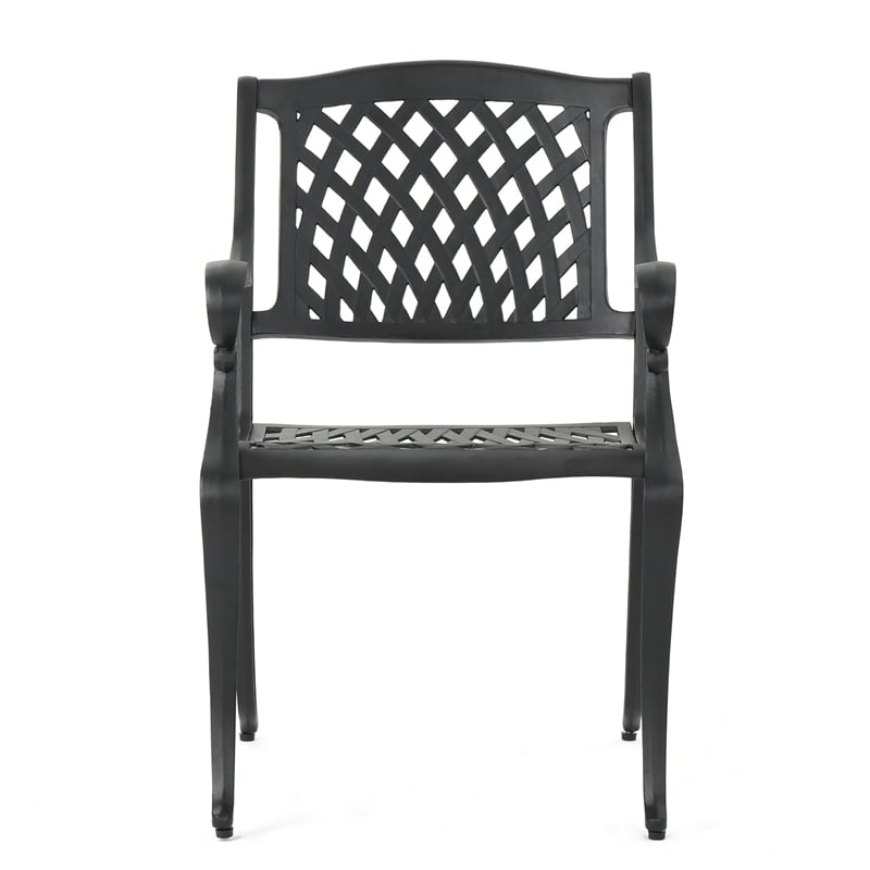 Cay Outdoor Dining Chair Set of 2- Mesh Style Back- Black Cast Aluminium