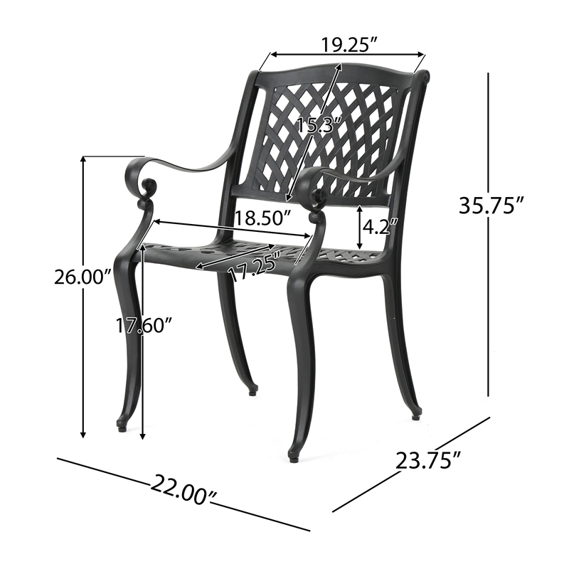 Cay Outdoor Dining Chair Set of 2- Mesh Style Back- Black Cast Aluminium