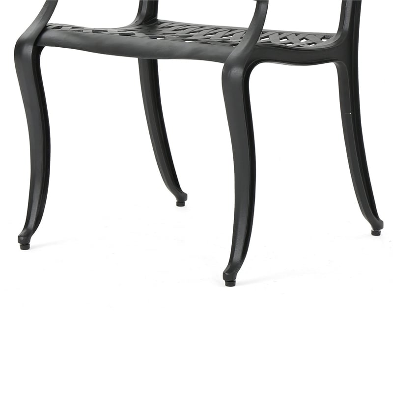 Cay Outdoor Dining Chair Set of 2- Mesh Style Back- Black Cast Aluminium