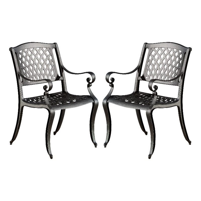 Cay Outdoor Dining Chair Set of 2- Mesh Style Back- Black Cast Aluminium