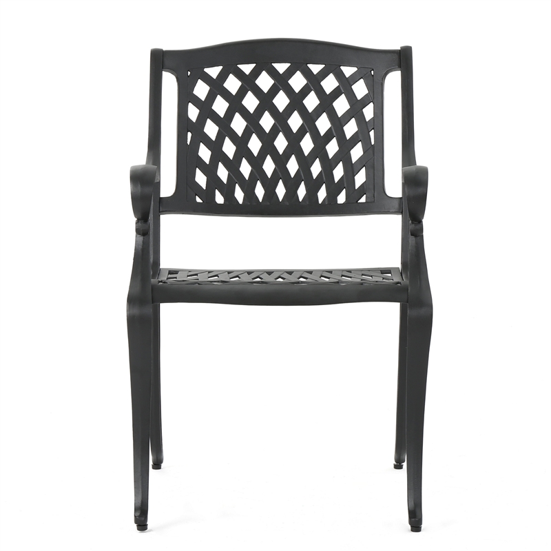 Cay Outdoor Dining Chair Set of 2- Mesh Style Back- Black Cast Aluminium