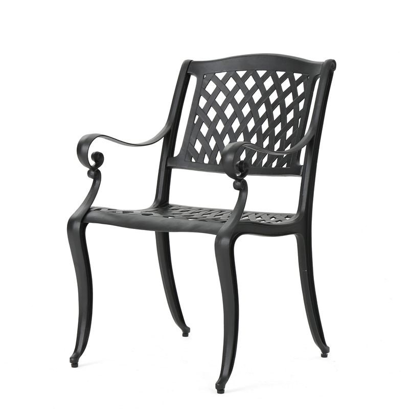 Cay Outdoor Dining Chair Set of 2- Mesh Style Back- Black Cast Aluminium