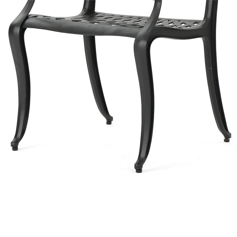 Cay Outdoor Dining Chair Set of 2- Mesh Style Back- Black Cast Aluminium