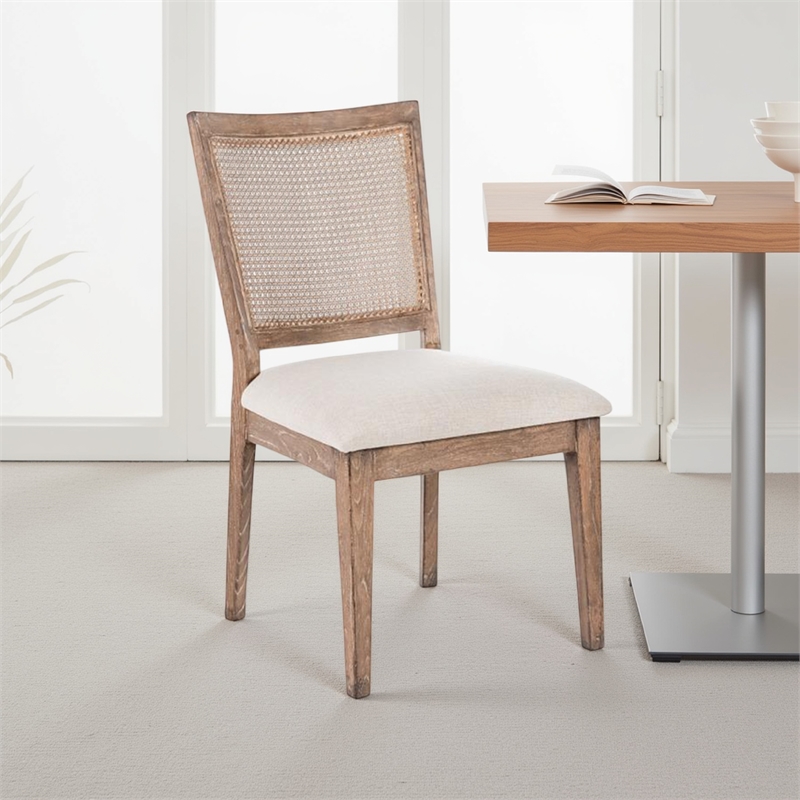 Mary Dining Side Chair Set of 2- White- Classic Natural Elm Wood