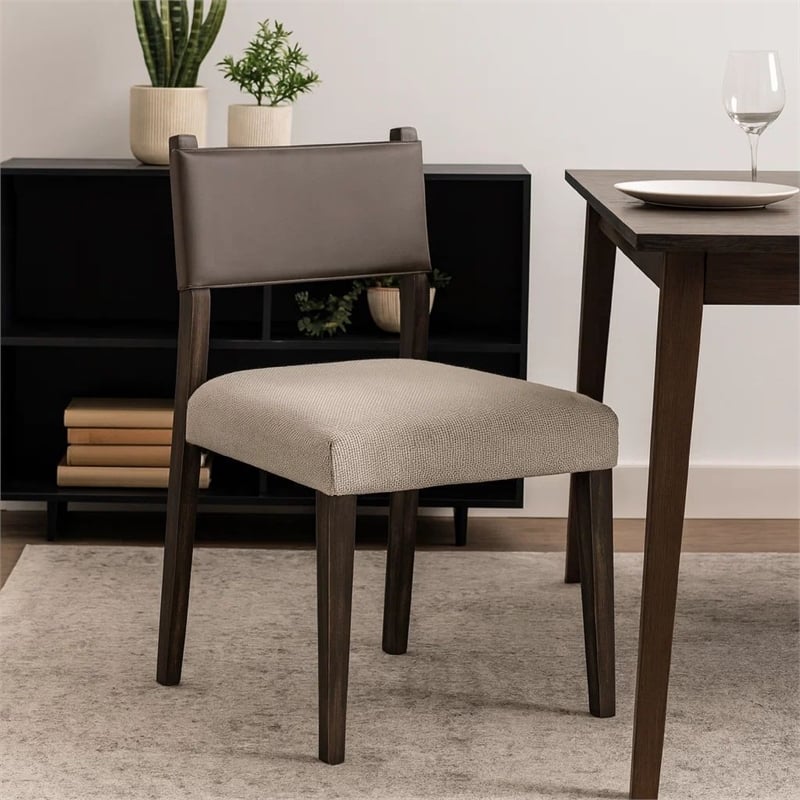 Liom Dining Side Chair Set of 2- Ash Gray Fabric- Blackwash Frame
