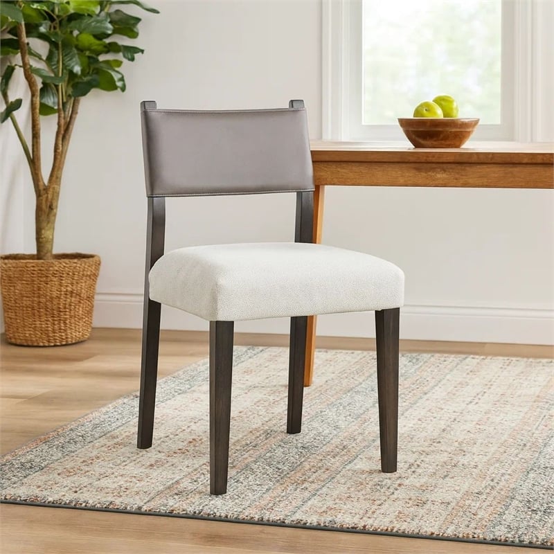 Liom Dining Side Chair Set of 2- Ash Gray Fabric- Blackwash Frame
