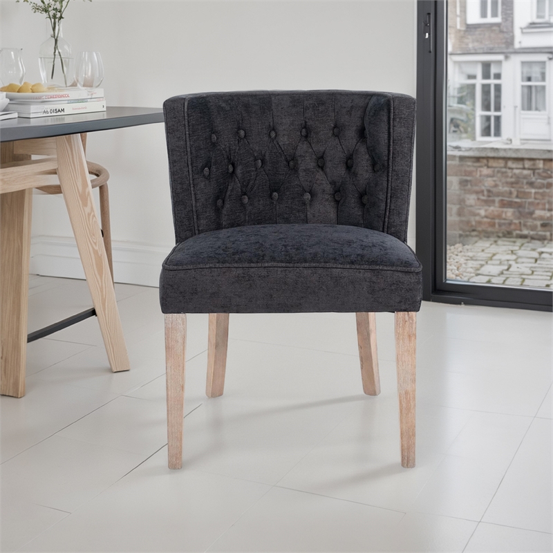 Cly Dining Side Chair Set of 2- Dark Gray- Natural Brown Solid Wood