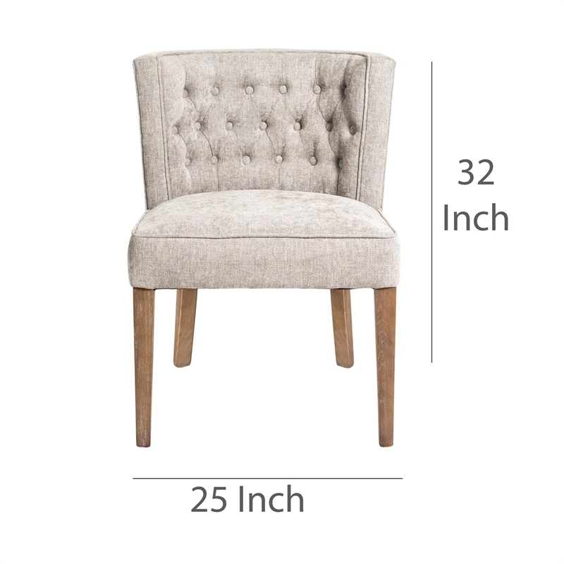 Cly Dining Side Chair Set of 2- Light Gray Fabric- Brown Solid Wood
