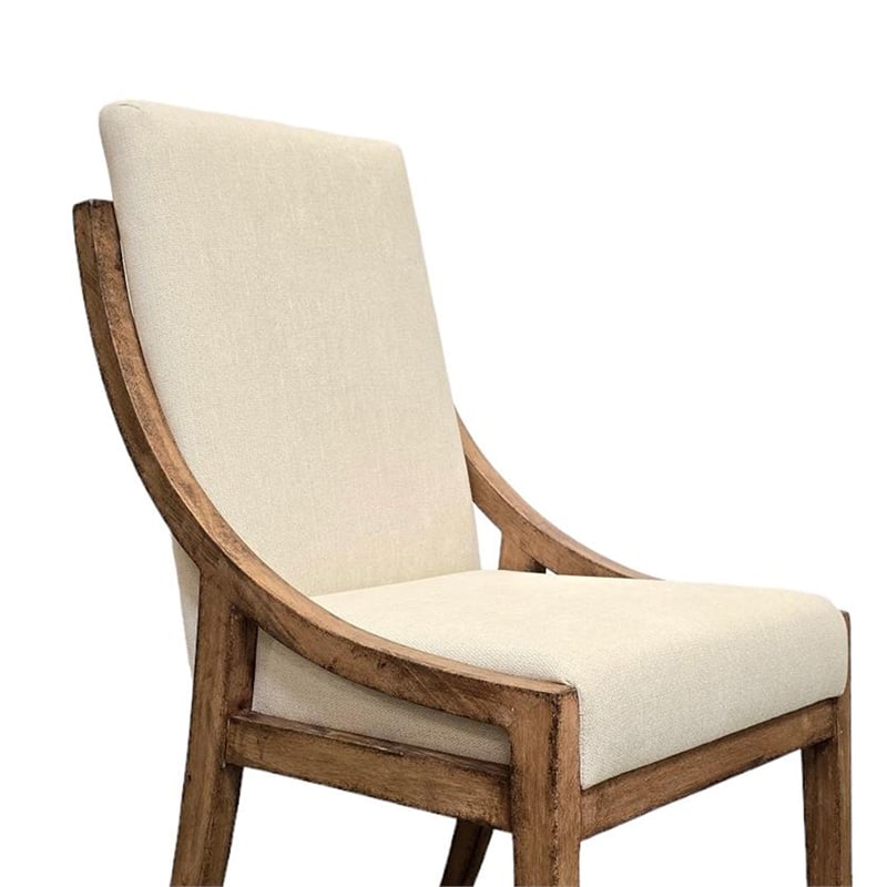 Ale Dining Side Chair Set of 2- Ivory Fabric- Natural Brown Pine Wood