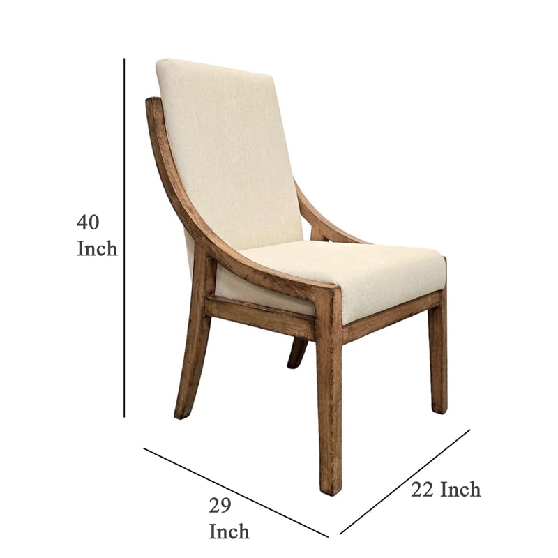Ale Dining Side Chair Set of 2- Ivory Fabric- Natural Brown Pine Wood