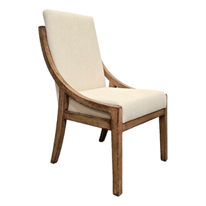 Ale Dining Side Chair Set of 2- Ivory Fabric- Natural Brown Pine Wood