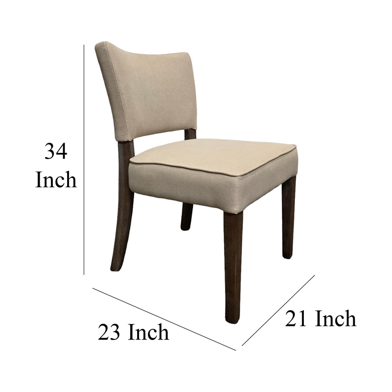 Rea Dining Side Chair Set of 2- Beige Fabric- Oak Brown Solid Wood