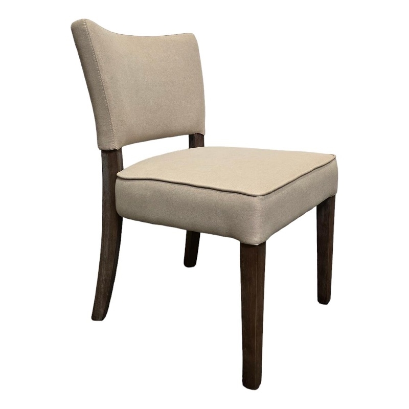 Rea Dining Side Chair Set of 2- Beige Fabric- Oak Brown Solid Wood