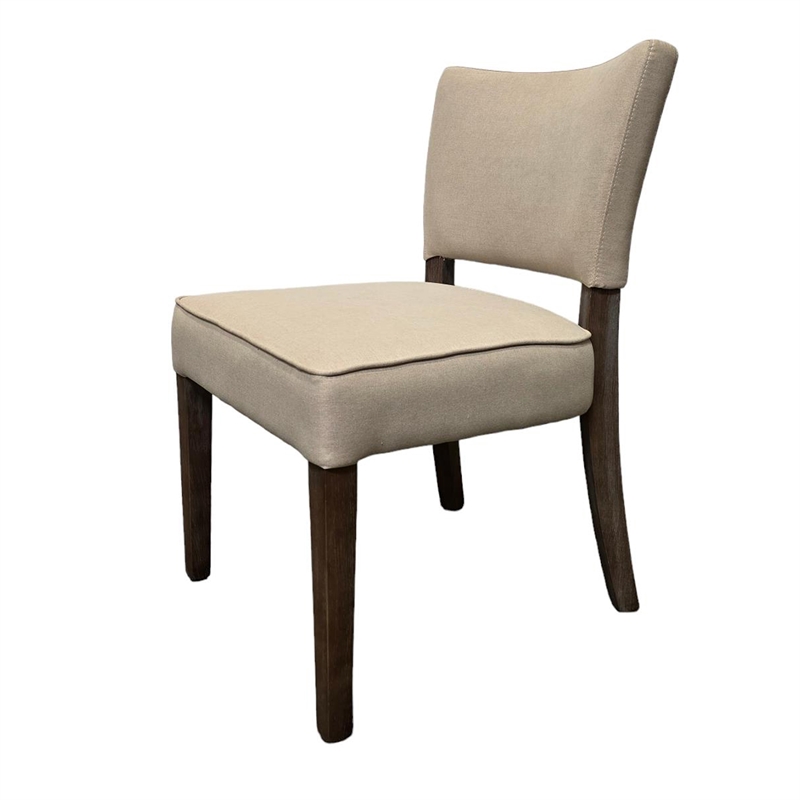 Rea Dining Side Chair Set of 2- Beige Fabric- Oak Brown Solid Wood