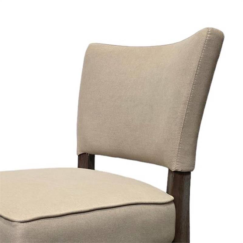 Rea Dining Side Chair Set of 2- Beige Fabric- Oak Brown Solid Wood