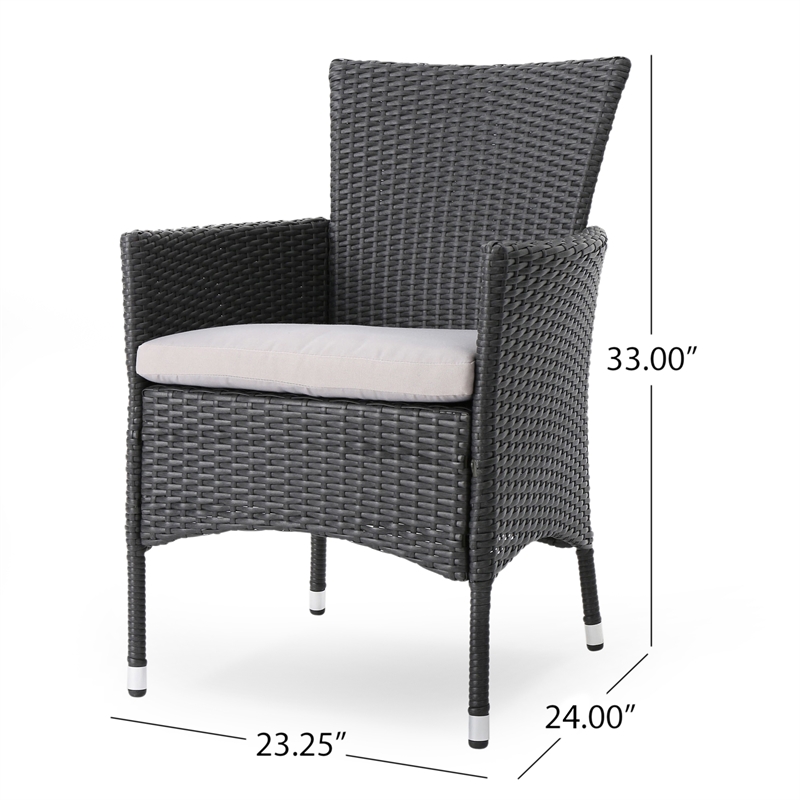 Marri Patio Dining Chair Set of 2- Ergonomic- Gray Wicker Design- Beige