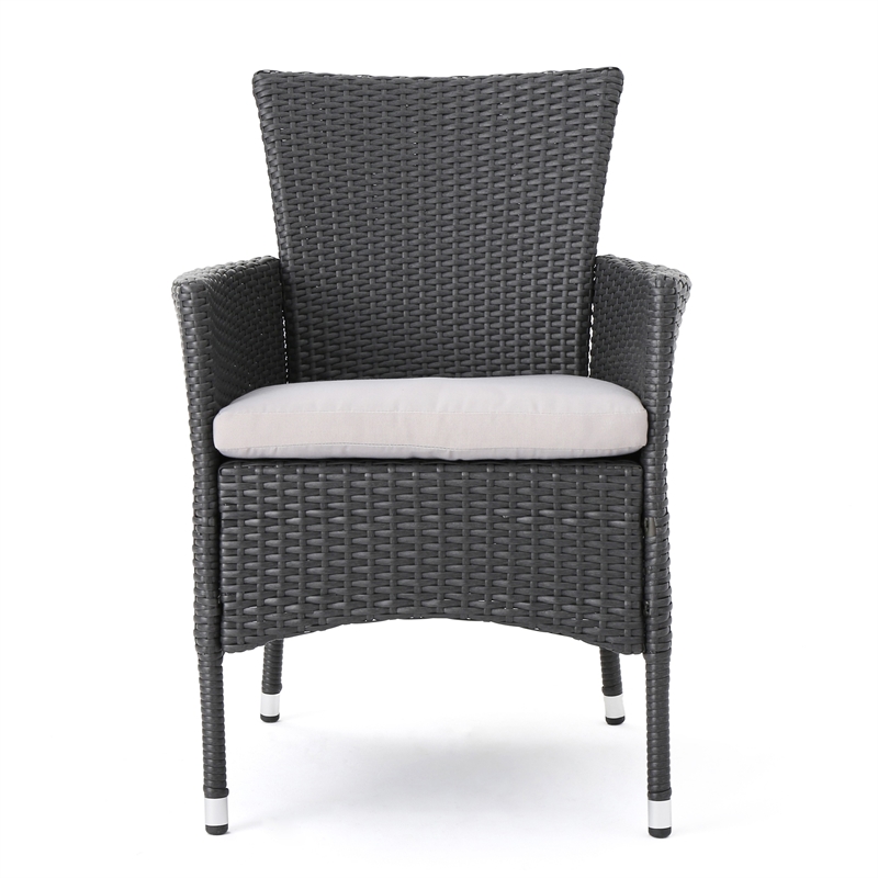 Marri Patio Dining Chair Set of 2- Ergonomic- Gray Wicker Design- Beige
