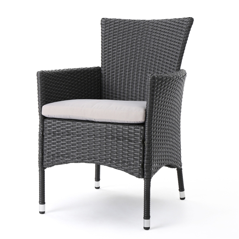 Marri Patio Dining Chair Set of 2- Ergonomic- Gray Wicker Design- Beige