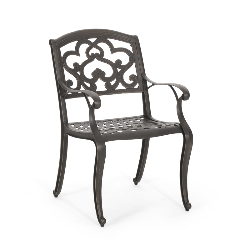 Serb Outdoor Dining Patio Chair Set of 2- Handcrafted Metal Copper Patina