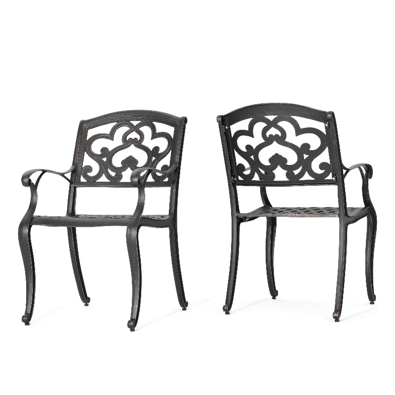 Serb Outdoor Dining Patio Chair Set of 2- Handcrafted Metal Copper Patina