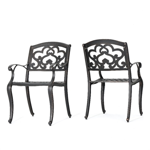 Serb Outdoor Dining Patio Chair Set of 2- Handcrafted Metal Copper Patina