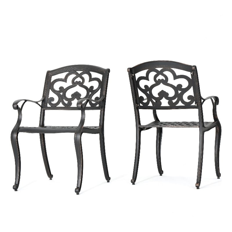 Serb Outdoor Dining Patio Chair Set of 2- Handcrafted Metal Copper Patina
