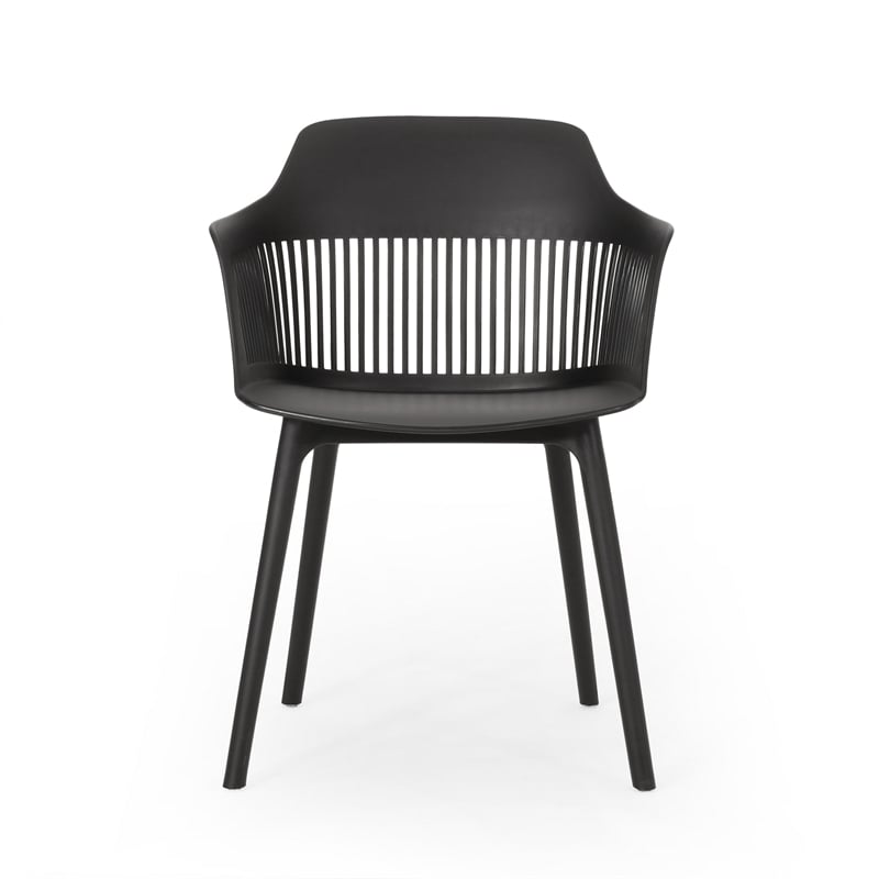 Outdoor Patio Chair Set of 2- Curved Back- Weather Resistant Black Finish