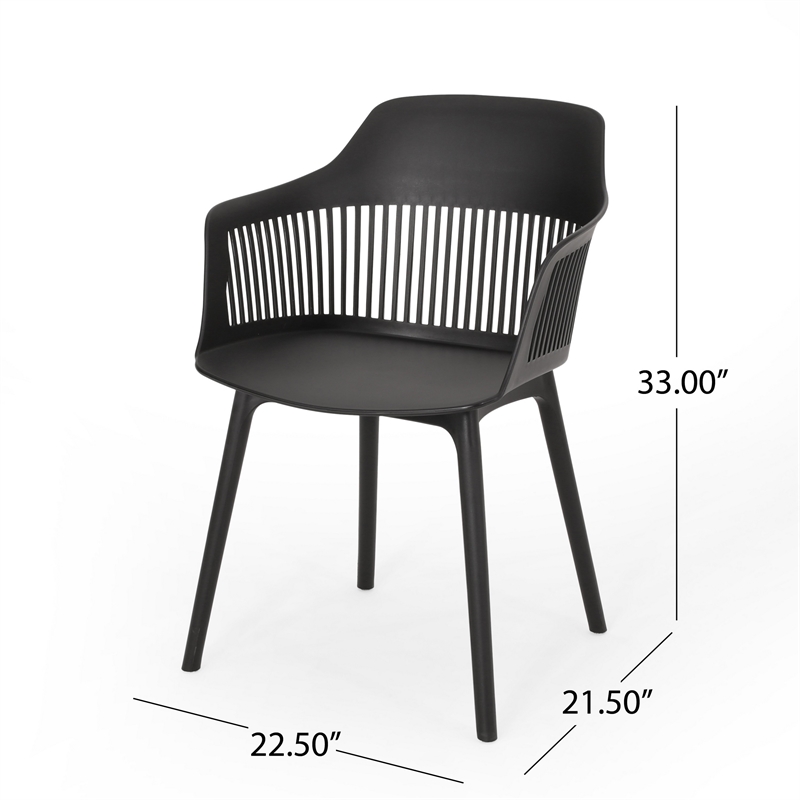 Outdoor Patio Chair Set of 2- Curved Back- Weather Resistant Black Finish
