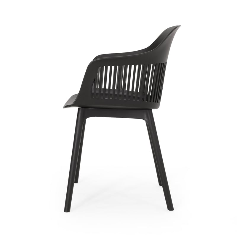 Outdoor Patio Chair Set of 2- Curved Back- Weather Resistant Black Finish