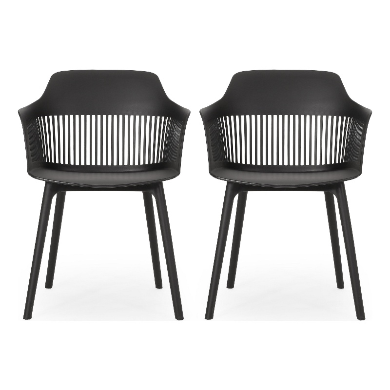 Outdoor Patio Chair Set of 2- Curved Back- Weather Resistant Black Finish