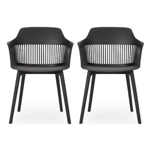 Outdoor Patio Chair Set of 2- Curved Back- Weather Resistant Black Finish