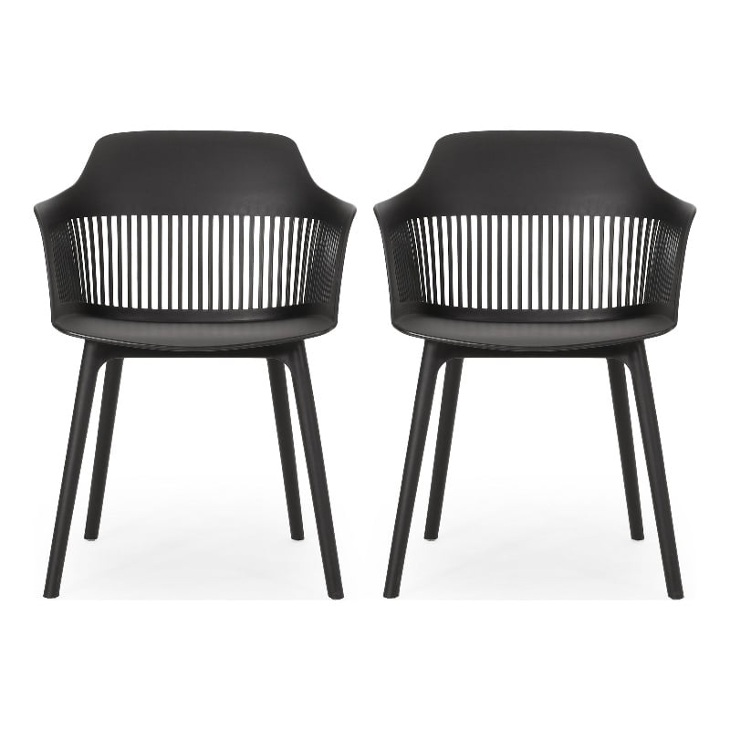 Outdoor Patio Chair Set of 2- Curved Back- Weather Resistant Black Finish