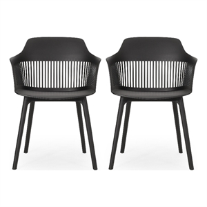 Outdoor Patio Chair Set of 2- Curved Back- Weather Resistant Black Finish