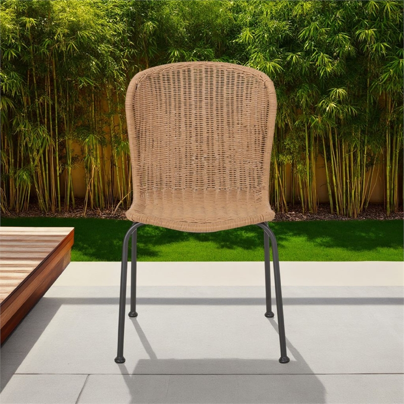 Outdoor Patio Chair Set of 2- Rattan Light Brown Wicker Weave- Scrolled