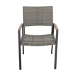 Outdoor Dining Chair Set of 2- Mesh Seat- Gray Rattan and Brown Faux Wood