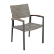 Outdoor Dining Chair Set of 2- Mesh Seat- Gray Rattan and Brown Faux Wood
