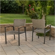 Outdoor Dining Chair Set of 2- Mesh Seat- Gray Rattan and Brown Faux Wood