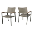 Outdoor Dining Chair Set of 2- Mesh Seat- Gray Rattan and Brown Faux Wood