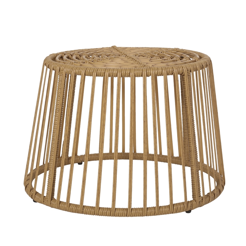 Laine 2 Piece Side Table and Chair Set- Light Brown Outdoor Faux Rattan