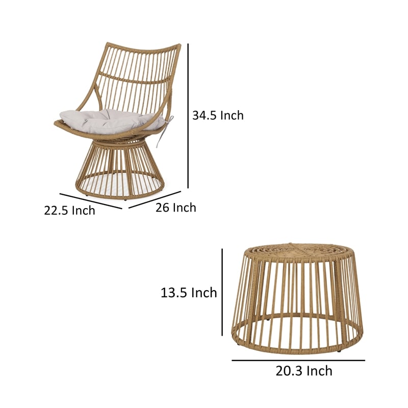 Laine 2 Piece Side Table and Chair Set- Light Brown Outdoor Faux Rattan