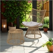 Laine 2 Piece Side Table and Chair Set- Light Brown Outdoor Faux Rattan