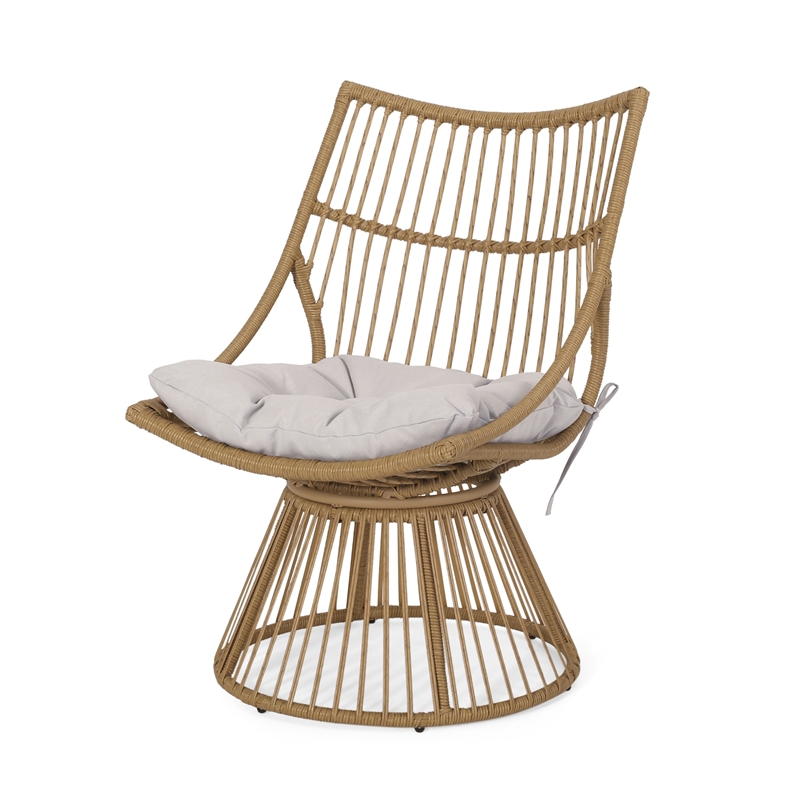 Laine 2 Piece Side Table and Chair Set- Light Brown Outdoor Faux Rattan