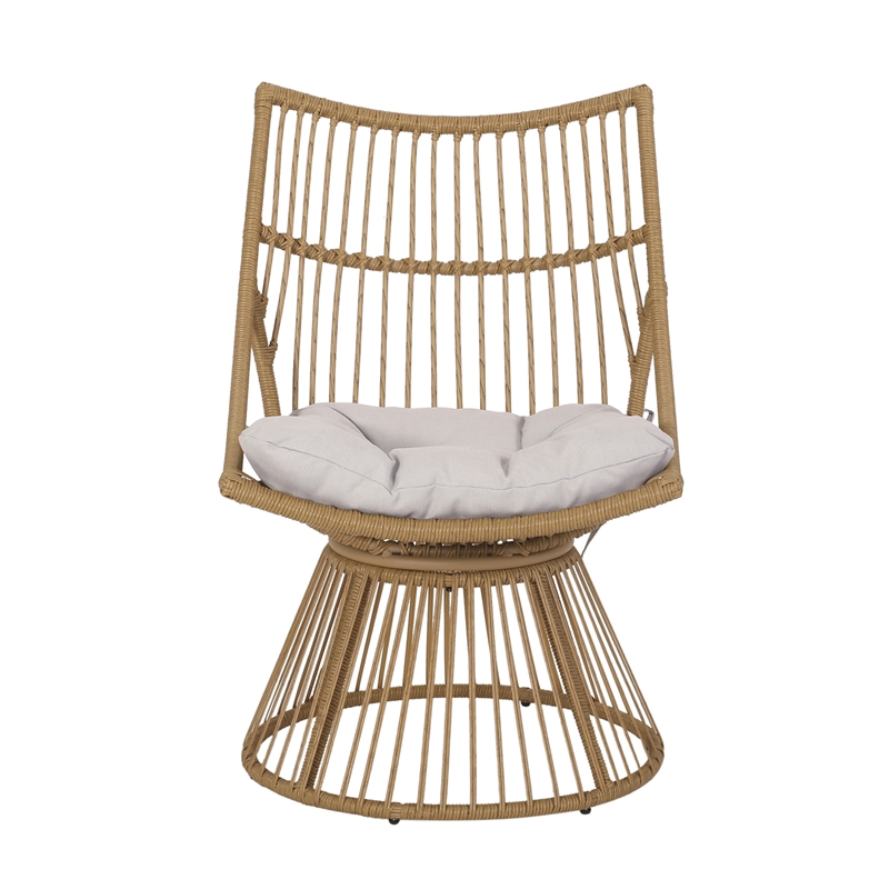 Laine 2 Piece Side Table and Chair Set- Light Brown Outdoor Faux Rattan