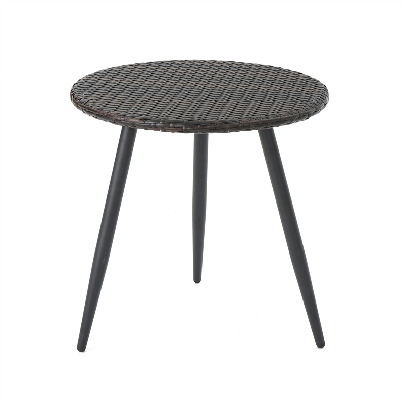Kenny 3pc Outdoor Accent Chair Set- 1 Table- White- Brown Rattan- Iron