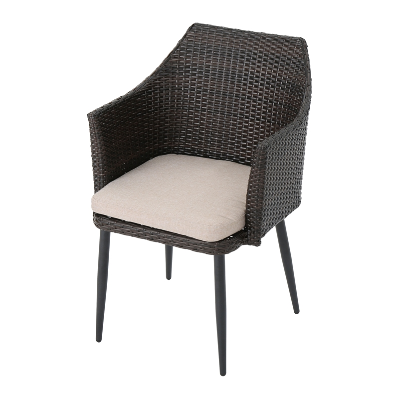 Kenny 3pc Outdoor Accent Chair Set- 1 Table- White- Brown Rattan- Iron