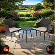 Kenny 3pc Outdoor Accent Chair Set- 1 Table- White- Brown Rattan- Iron