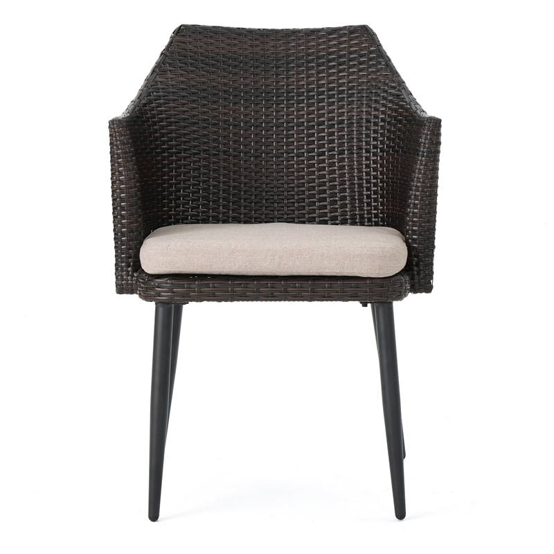 Kenny 3pc Outdoor Accent Chair Set- 1 Table- White- Brown Rattan- Iron